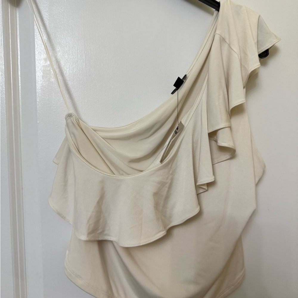 Express Cream One-Shoulder Top - Picture 2 of 4